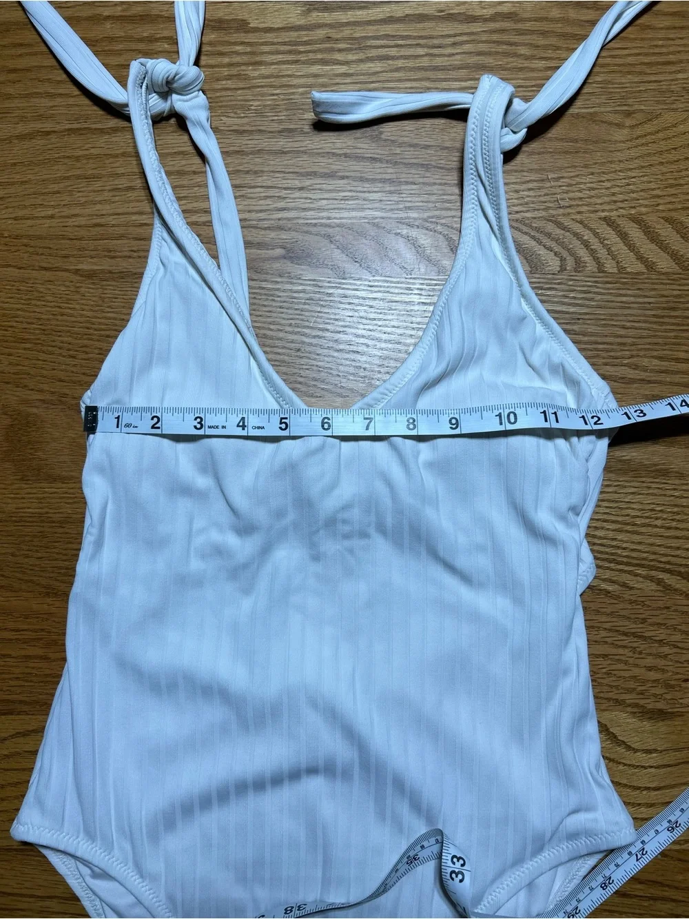 Women’s Shade & Shore Off White Ribbed Tie-Shoulder One-Piece Swimsuit Size S